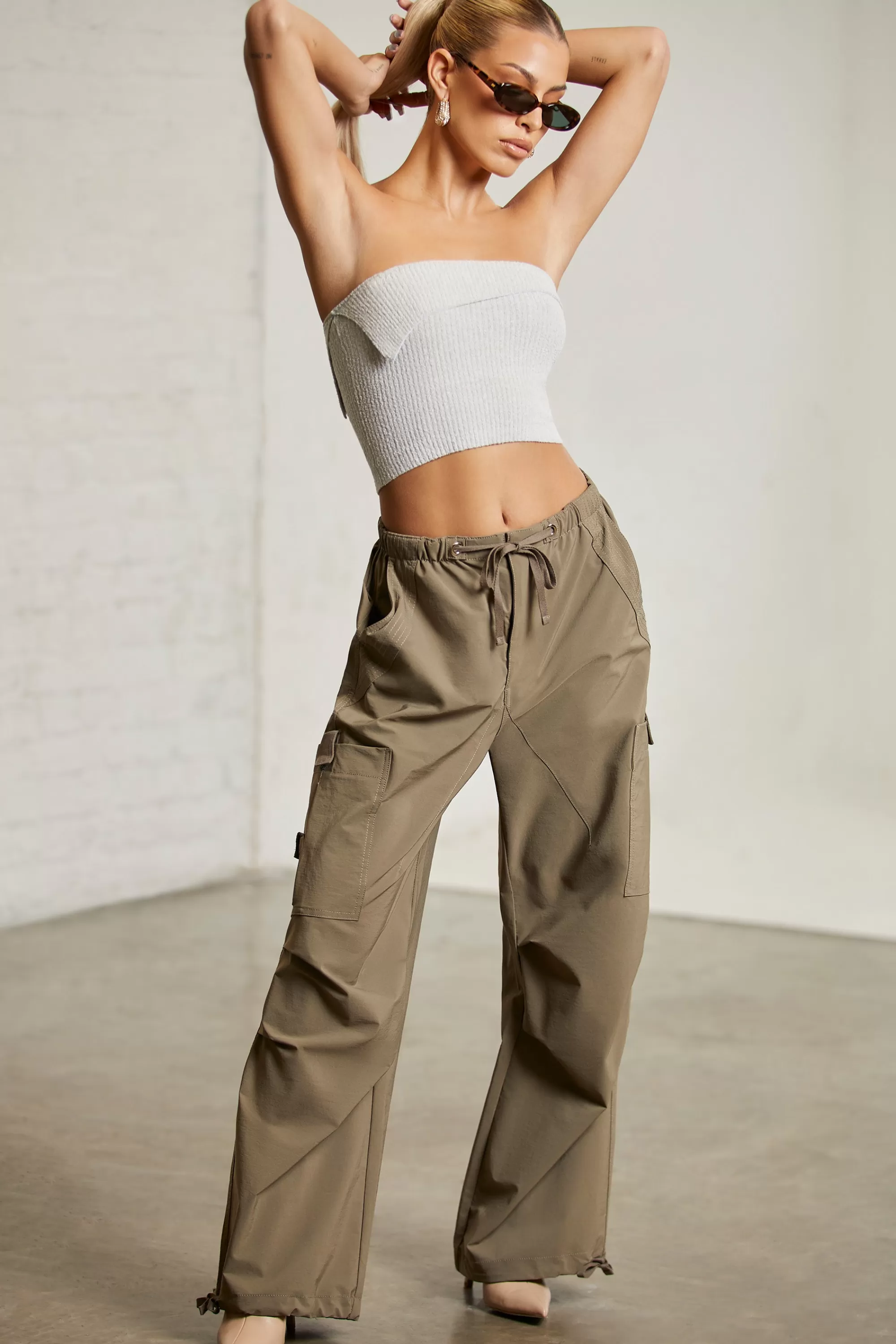 Oh Polly Wide Leg Cargo Trousers in Green Cheap