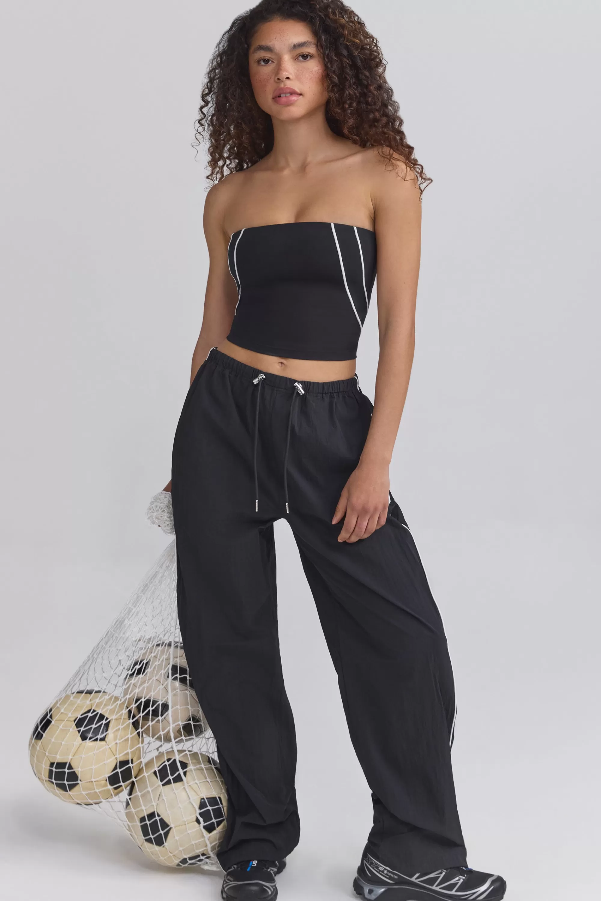 Oh Polly Wide-Leg Track Pants in Black Best Sale