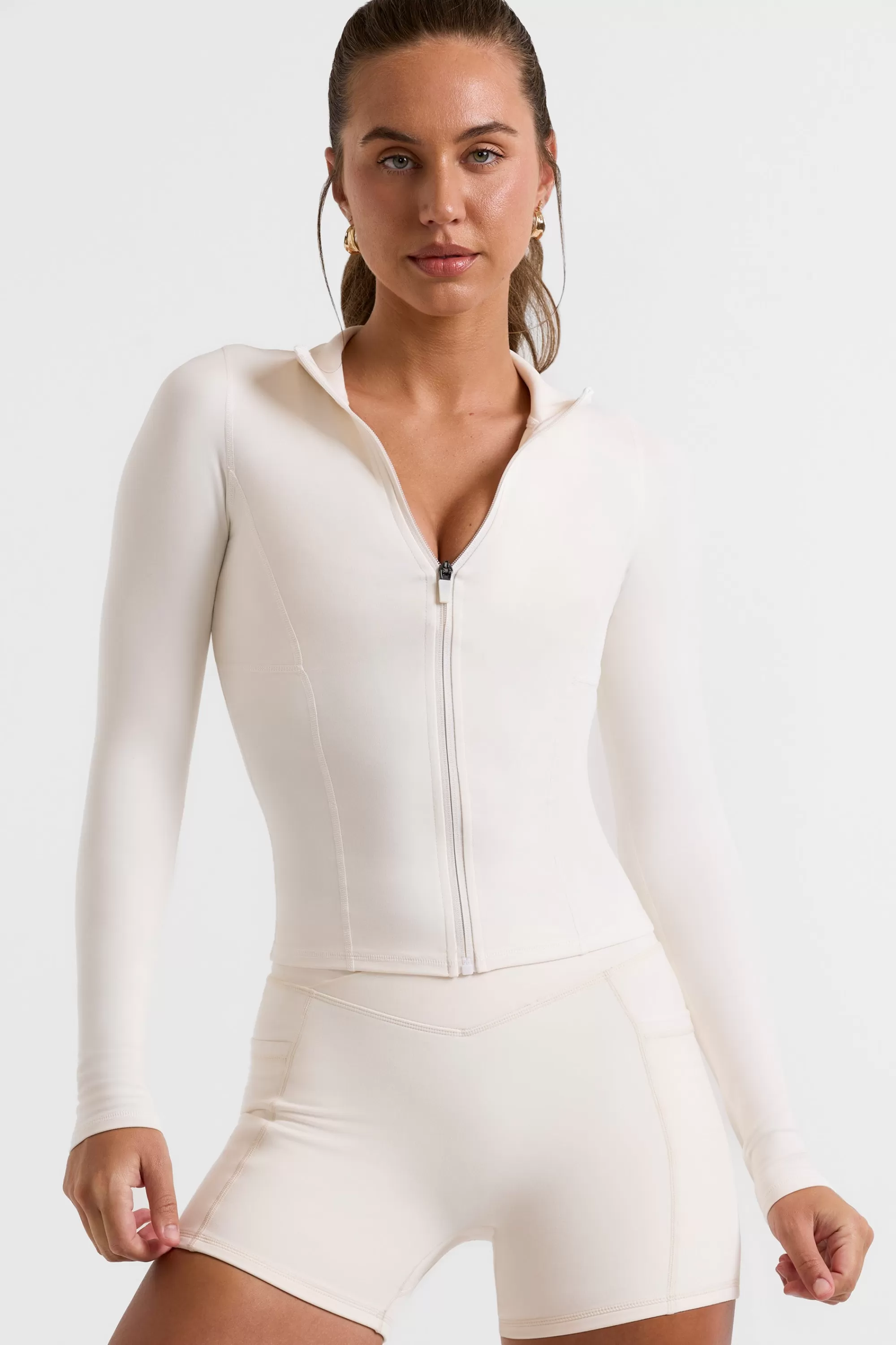 Oh Polly Zip Up Jacket in White Clearance