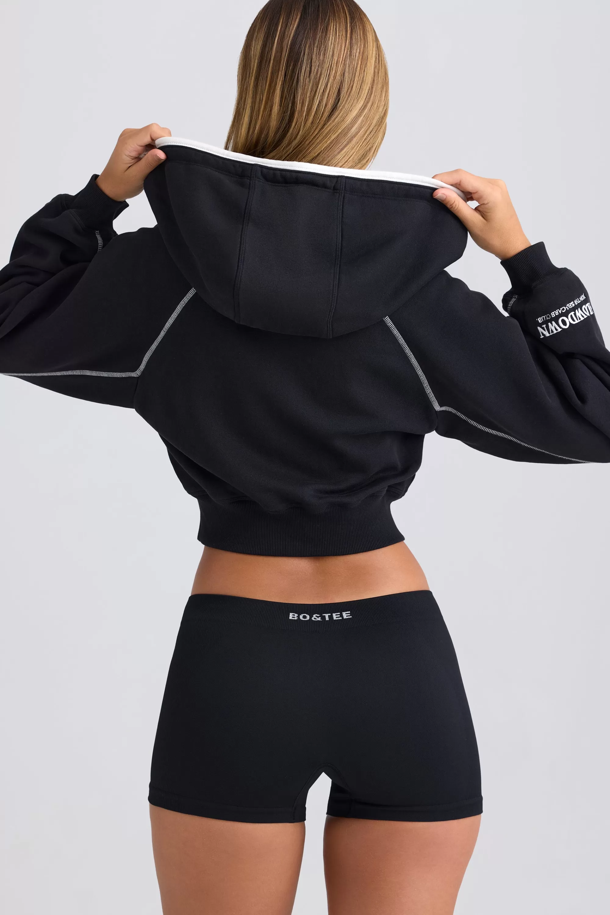 Oh Polly Zip-Up Cropped Hoodie in Black Cheap