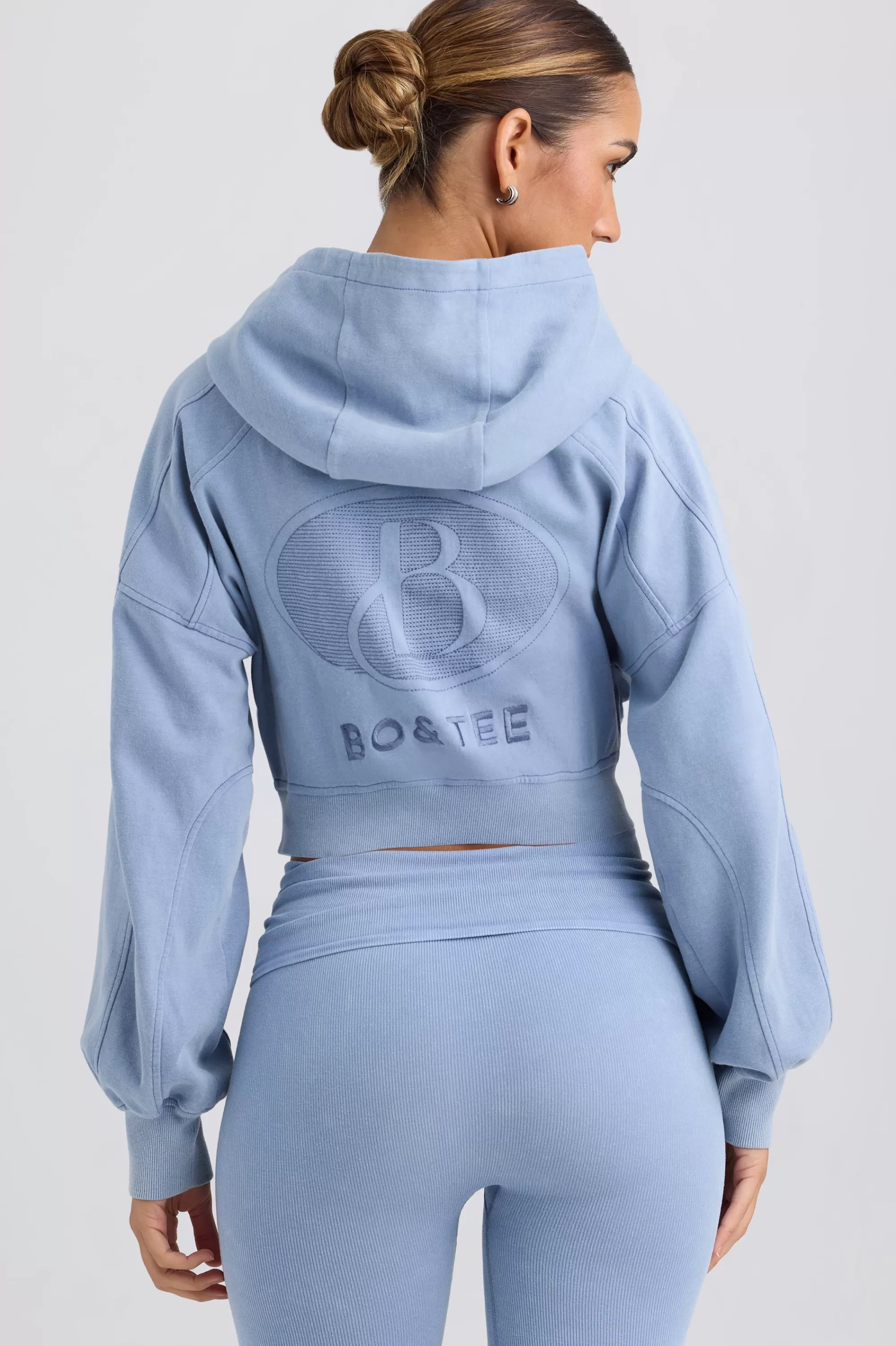 Oh Polly Zip-Up Cropped Hoodie in Washed Blue WashedBlue Store