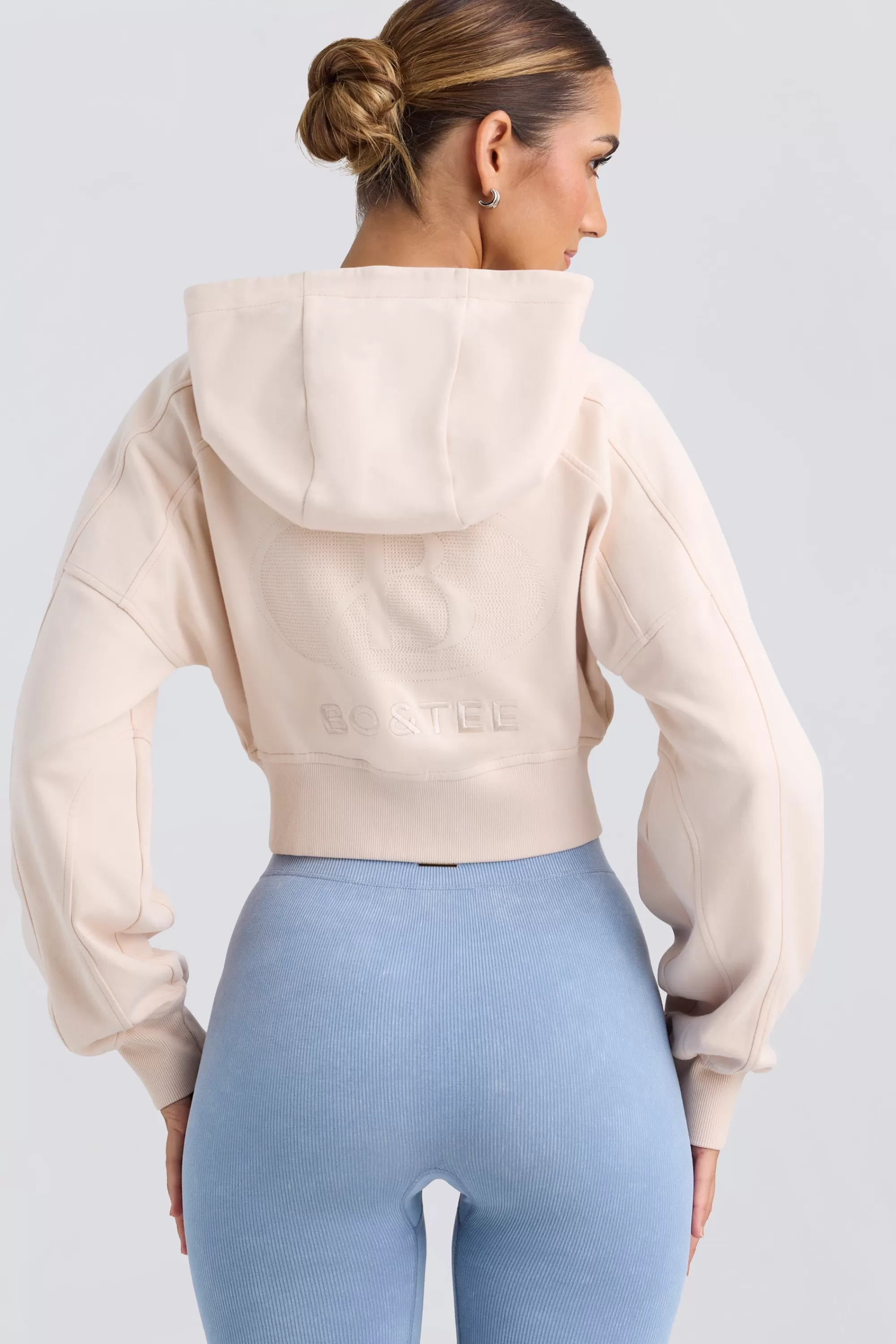 Oh Polly Zip-Up Cropped Hoodie in Washed Cream WashedCream Clearance