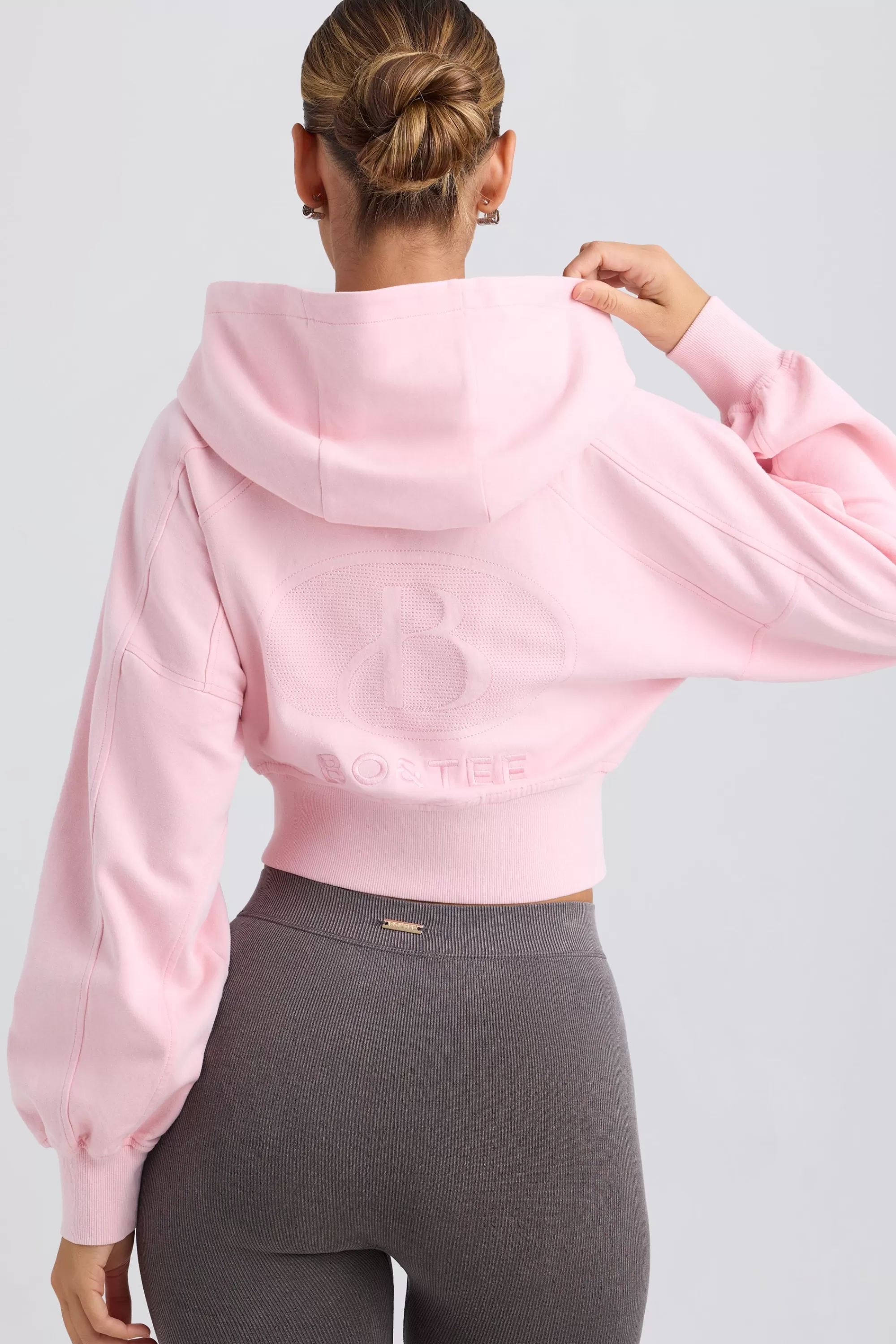 Oh Polly Zip-Up Cropped Hoodie in Washed Ice Pink WashedIcePink Clearance